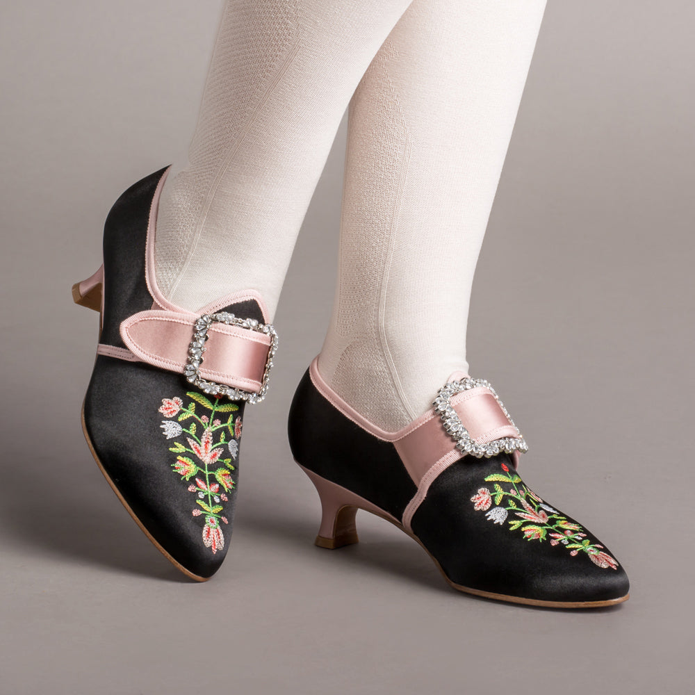Primrose 18th Century Shoes (Black/Pink)