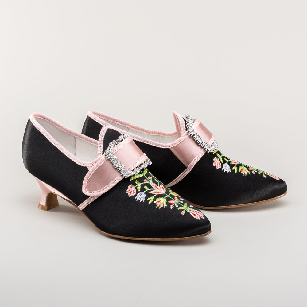 Primrose 18th Century Shoes - Black/Pink