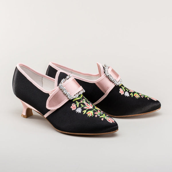 Primrose 18th Century Shoes - Black/Pink