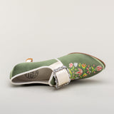 Primrose 18th Century Shoes - Green/Ivory