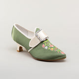 Primrose 18th Century Shoes - Green/Ivory