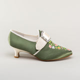 Primrose 18th Century Shoes - Green/Ivory