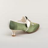 Primrose 18th Century Shoes - Green/Ivory