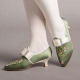 Primrose 18th Century Shoes - Green/Ivory