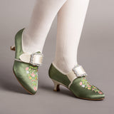 Primrose 18th Century Shoes - Green/Ivory