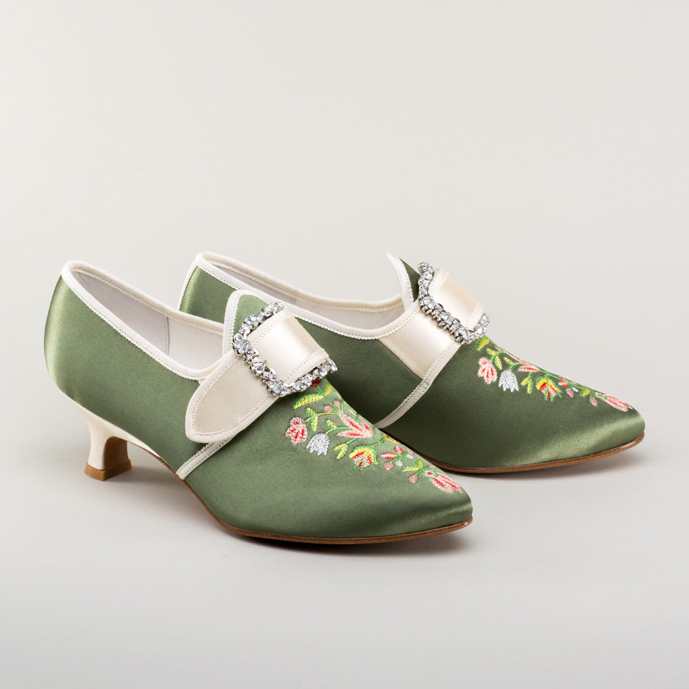 Primrose 18th Century Shoes - Green/Ivory