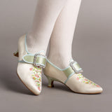Primrose 18th Century Shoes (Ivory/Celadon Green)