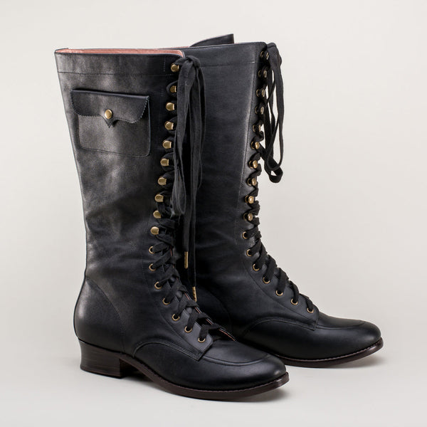 Bessie Vintage Aviator Boots - Black