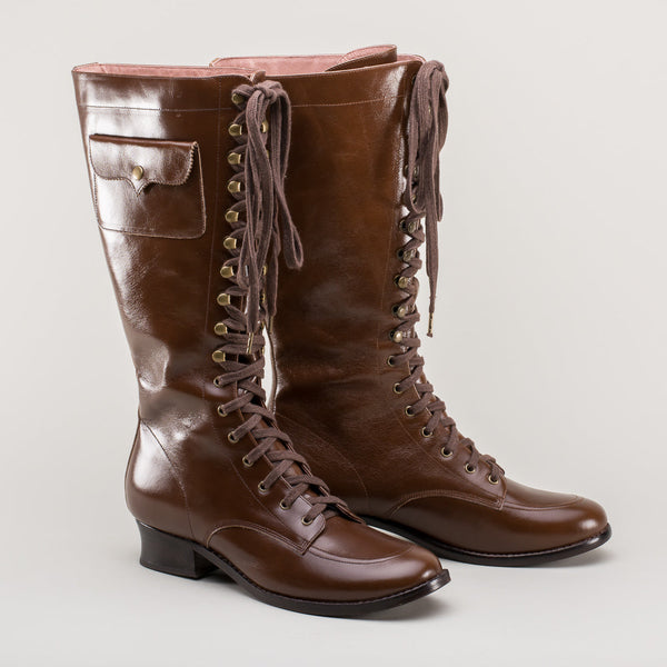 Bessie Vintage Aviator Boots - Brown