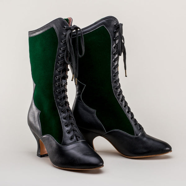 Camille Edwardian Boots - Black/Green