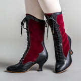 Camille Edwardian Boots (Burgundy/Black)