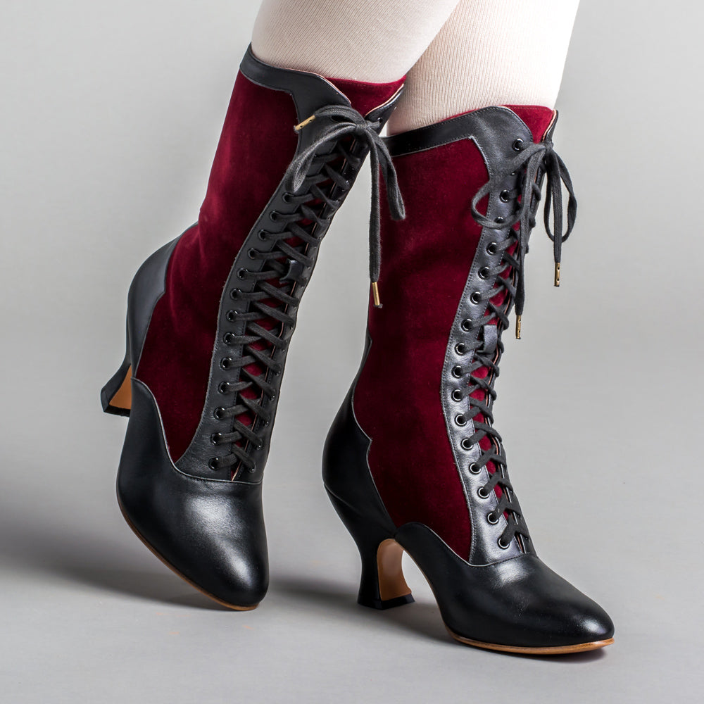 Camille Edwardian Boots (Burgundy/Black)