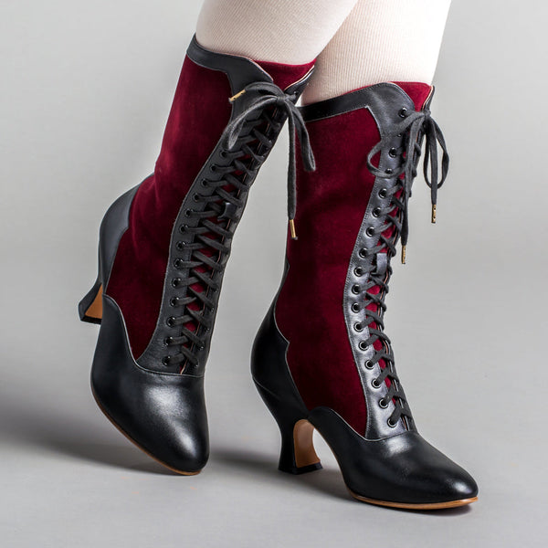 Camille Edwardian Boots (Burgundy/Black)