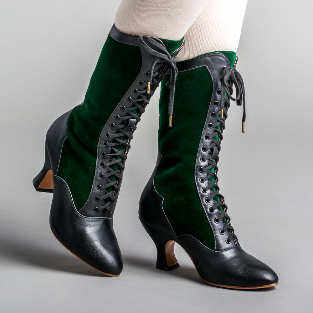 Camille Edwardian Boots (Black/Green)