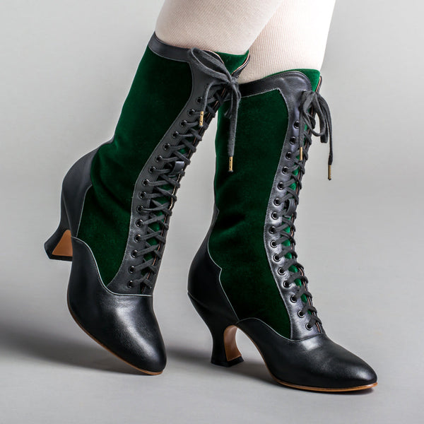 Camille Edwardian Boots (Black/Green)