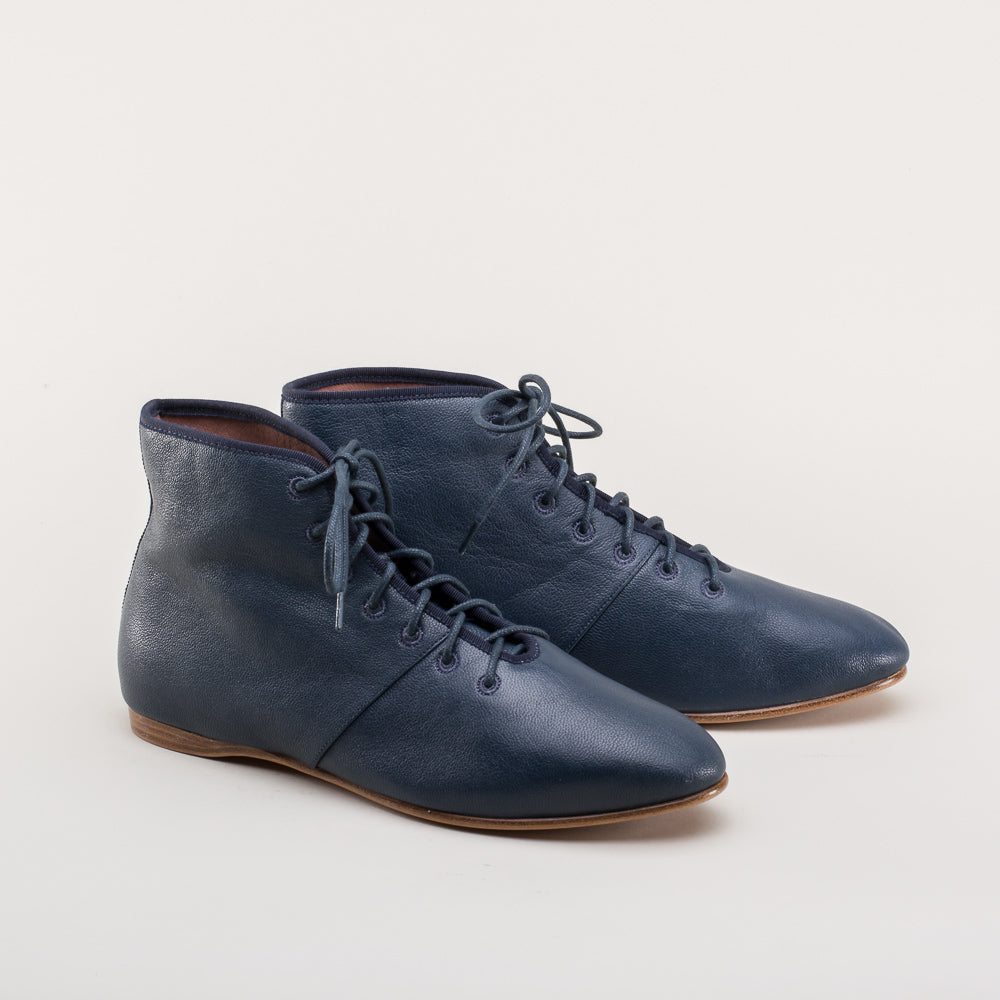 Emma Regency Leather Boots - Navy