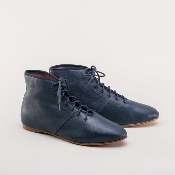 Emma Regency Leather Boots - Navy