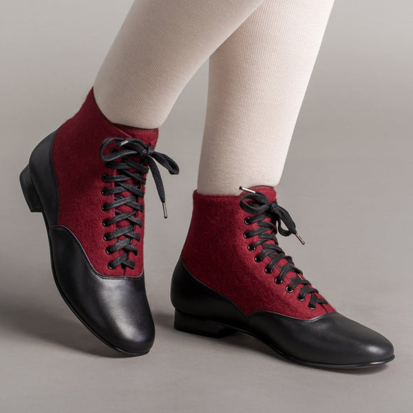 Larkspur Wool/Leather Lace-Up Boots (Burgundy/Black)
