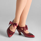 Laurel Beaded Edwardian Shoes - Burgundy/Black