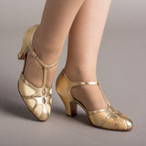Lilith Vintage Flapper T-Straps (Gold/Gold)