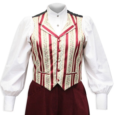  Victorian Old West Edwardian Ladies Vests Ivory Satin Microfiber Synthetic Floral Stripe Dress |Antique Vintage Fashioned Wedding Theatrical Reenacting Costume |