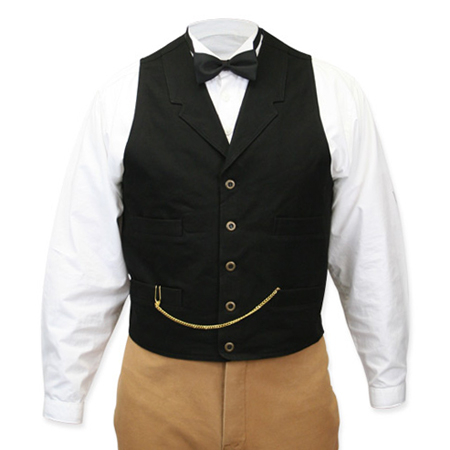  Victorian Old West Steampunk Edwardian Mens Vests Black Canvas Cotton Solid Work Matched Separates |Antique Vintage Fashioned Wedding Theatrical Reenacting Costume |