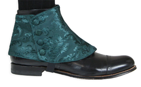  Victorian Steampunk Edwardian Mens Footwear Green Satin Synthetic Jacquard Spats and Gaiters Matched Separates |Antique Vintage Old Fashioned Wedding Theatrical Reenacting Costume |