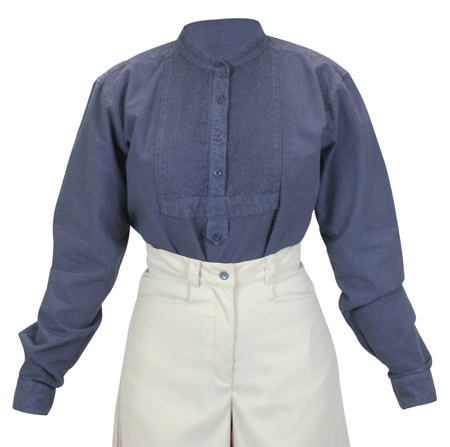  Victorian Old West Edwardian Ladies Blouses Blue Cotton Solid Work Colorful |Antique Vintage Fashioned Wedding Theatrical Reenacting Costume |
