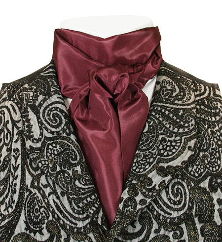  Victorian Regency Mens Ties Burgundy Red Satin Synthetic Solid Cravats |Antique Vintage Old Fashioned Wedding Theatrical Reenacting Costume | Mermaid and Prince