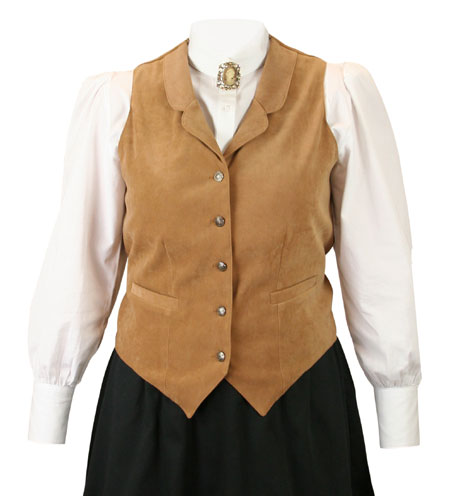  Victorian Old West Edwardian Ladies Vests Tan Brown Suede Synthetic Solid Dress |Antique Vintage Fashioned Wedding Theatrical Reenacting Costume |